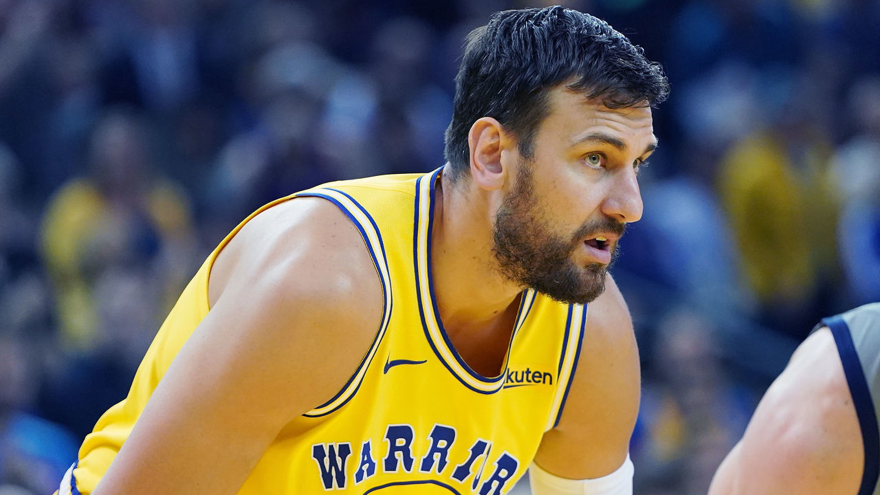 OAKLAND, CA - MARCH 21: Andrew Bogut #12 of the Golden State Warriors looks on against the Indiana Pacers during an NBA basketball game at ORACLE Arena on March 21, 2019 in Oakland, California.