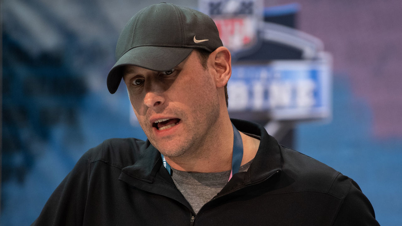 INDIANAPOLIS, IN - FEBRUARY 27: New York Jets head coach Adam Gase talks to the media during the NFL Scouting Combine on February 27, 2019 at the Indiana Convention Center in Indianapolis, IN.