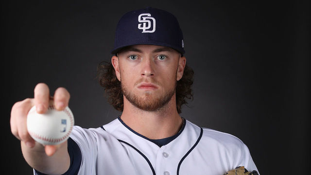 PEORIA, ARIZONA - FEBRUARY 21: Pitcher Chris Paddack #59 of the San Diego Padres poses for a portrait during photo day at Peoria Stadium on February 21, 2019 in Peoria, Arizona.