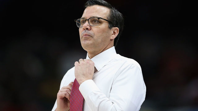 CHICAGO, ILLINOIS - MARCH 15: Head coach Tim Miles of the Nebraska Cornhuskers looks on in the first half against the Wisconsin Badgers during the quarterfinals of the Big Ten Basketball Tournament at United Center on March 15, 2019 in Chicago, Illinois.