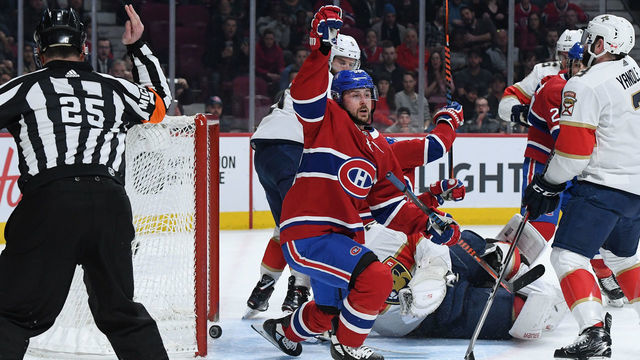 MONTREAL, QC - MARCH 26: Tomas Tatar #90 of the Montreal Canadiens celebrates after scoring a goal against the Florida Panthers in the NHL game at the Bell Centre on March 26, 2019 in Montreal, Quebec, Canada.