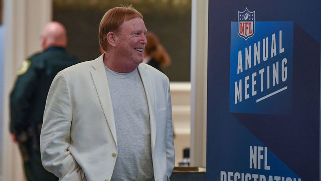 ORLANDO, FL - MARCH 27: Oakland Raiders owner Mark Davis breaks from the conference room at the 2018 NFL Annual Meetings at the Ritz Carlton Orlando, Great Lakes on March 27, 2018 in Orlando, Florida.