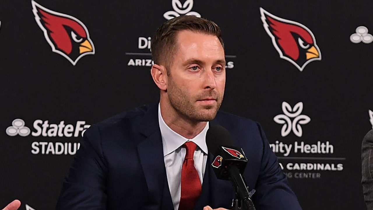 TEMPE, AZ - JANUARY 09: Arizona Cardinals team president Michael Bidwill (L) and general manager (R) Steve Keim introduce the new head coach Kliff Kingsbury to the media at the Arizona Cardinals Training Facility on January 9, 2019 in Tempe, Arizona.