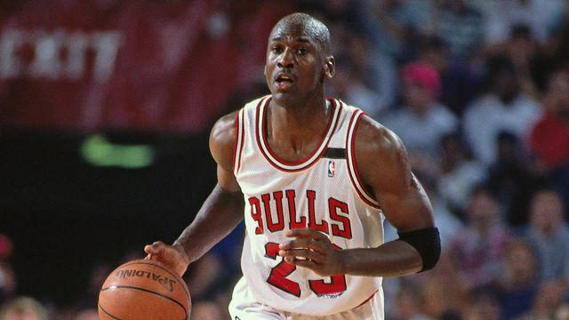 CHICAGO - CIRCA 1992: Michael Jordan #23 of the Chicago Bulls dribbles against the Portland Trailblazers during the 1992 NBA Finals circa 1992 at Chicago Stadium in Chicago, Illinois. Mandatory Copyright Notice: Copyright 1992 NBAE