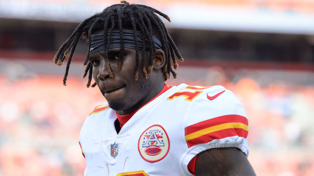 CLEVELAND, OH - NOVEMBER 4, 2018: Wide receiver Tyreek Hill #10 of the Kansas City Chiefs walks off the field prior to a game against the Cleveland Browns on November 4, 2018 at FirstEnergy Stadium in Cleveland, Ohio. Kansas City won 37-21. (Photo by: 2018 Nick Cammett/Diamond Images/Getty Images)