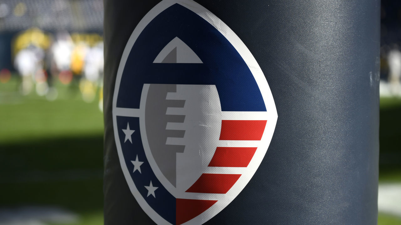 SAN DIEGO, CALIFORNIA - MARCH 17: A detail of the AAF logo during an Alliance of American Football game between the Birmingham Iron and the San Diego Fleet at SDCCU Stadium on March 17, 2019 in San Diego, California.