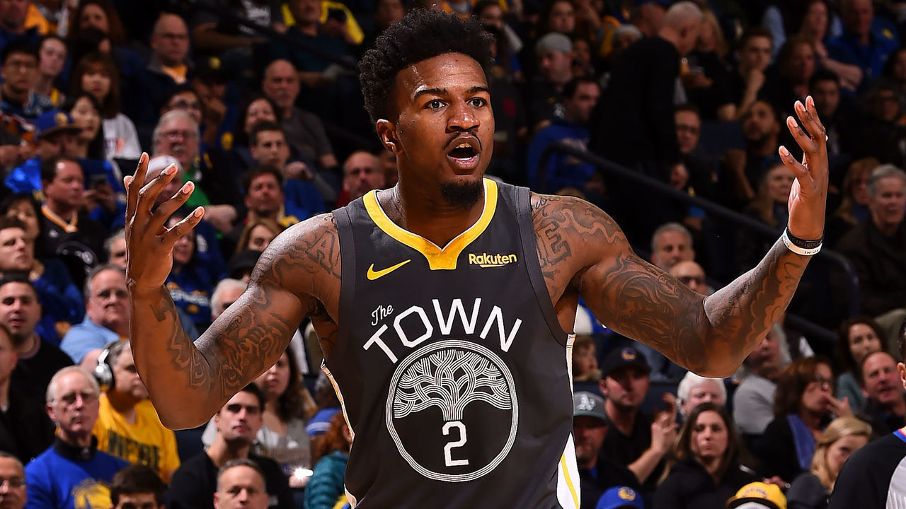 OAKLAND, CA - FEBRUARY 23: Jordan Bell #2 of the Golden State Warriors react against the Houston Rockets on February 23, 2019 at ORACLE Arena in Oakland, California. Mandatory Copyright Notice: Copyright 2019 NBAE