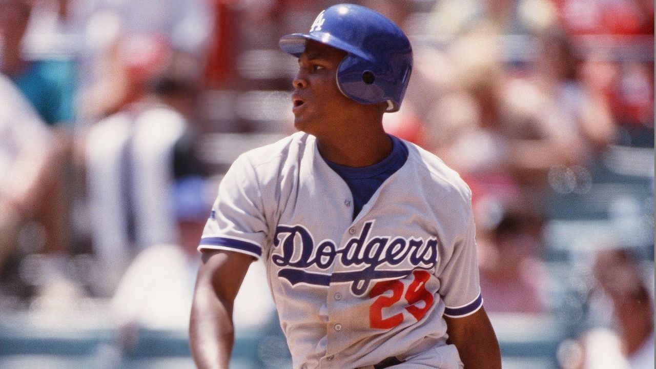 ST LOUIS, MO - JULY 18: Adrian Beltre of the Los Angeles Dodgers bats against the St. Louis Cardinals at Busch Stadium on July 18, 1998 in St Louis, Missouri.