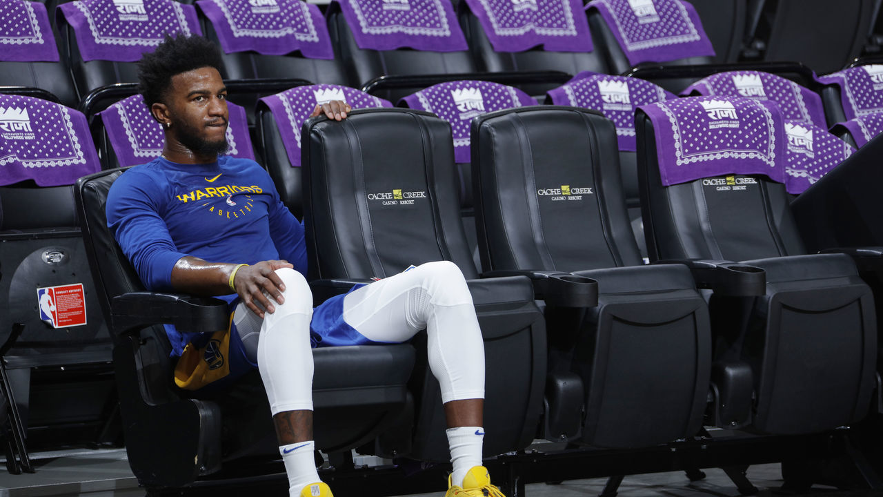 SACRAMENTO, CA - JANUARY 5: Jordan Bell #2 of the Golden State Warriors looks on during the game against the Sacramento Kings on January 5, 2019 at Golden 1 Center in Sacramento, California. NOTE TO USER: User expressly acknowledges and agrees that, by downloading and or using this photograph, User is consenting to the terms and conditions of the Getty Images Agreement. Mandatory Copyright Notice: Copyright 2019 NBAE