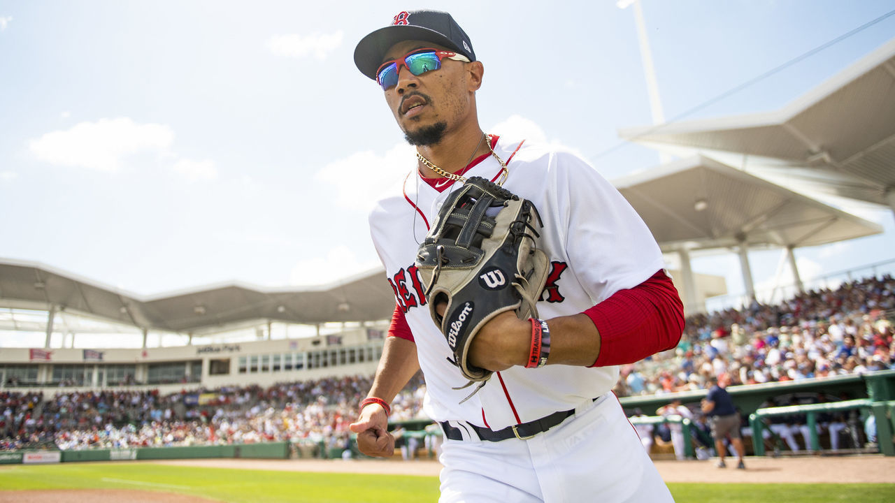 FT. MYERS, FL - MARCH 9: Mookie Betts #50 of the Boston Red Sox takes the field before a game against the New York Mets on March 9, 2019 at JetBlue Park at Fenway South in Fort Myers, Florida.
