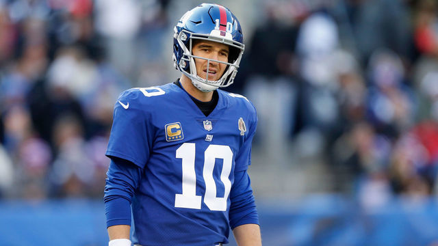 EAST RUTHERFORD, NJ - DECEMBER 30: (NEW YORK DAILIES OUT) Eli Manning #10 of the New York Giants in action against the Dallas Cowboys on December 30, 2018 at MetLife Stadium in East Rutherford, New Jersey. The Cowboys defeated the Giants 36-35.