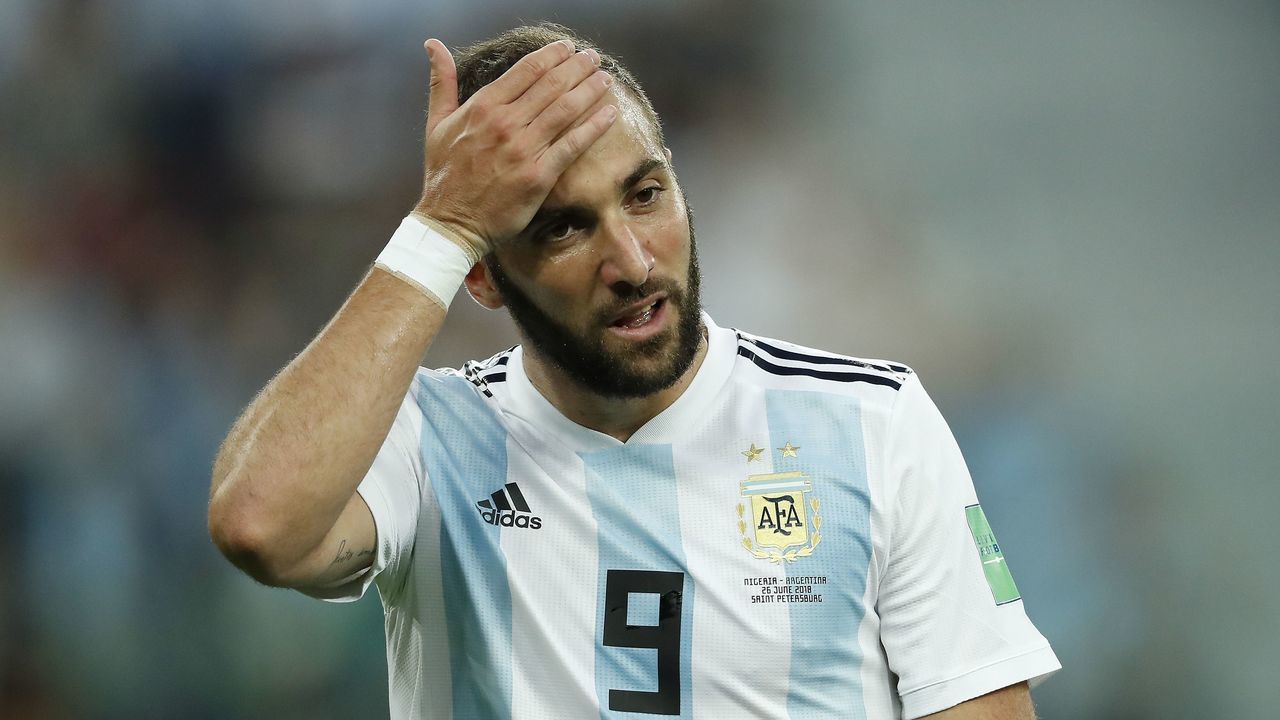 Gonzalo Higuain of Argentina during the 2018 FIFA World Cup Russia group D match between Nigeria and Argentina at the Saint Petersburg Stadium on June 26, 2018 in Saint Petersburg, Russia