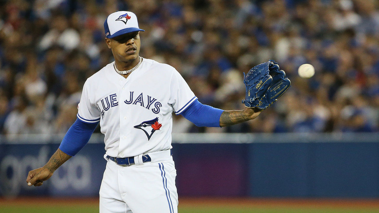 TORONTO, ON- MARCH 28 - Toronto Blue Jays starting pitcher Marcus Stroman (6) would pitch seveninnings as the Toronto Blue Jays open the season against the Detroit Tigers at the Rogers Centre in Toronto. March 28, 2019. (Steve Russell/Toronto Star via Getty Images)