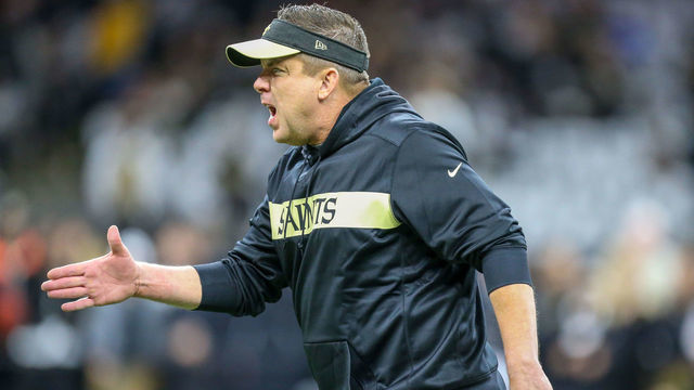NEW ORLEANS, LA - JANUARY 20: New Orleans Saints head coach Sean Payton getting players fired up before the NFC Championship Football game between the Los Angeles Rams and the New Orleans Saints on January 20, 2019 at the Mercedes-Benz Superdome in New Orleans, LA.