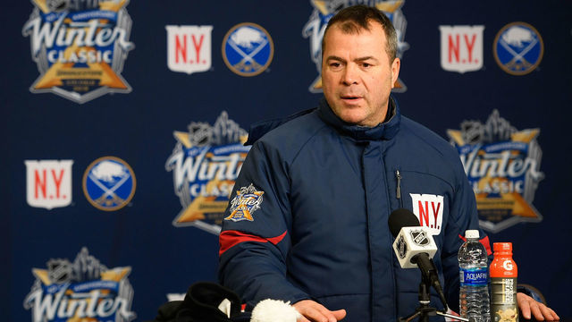 NEW YORK, NY - DECEMBER 31: Head coach Alain Vigneault of the New York Rangers speaks to the media after practice at Citi Field on December 31, 2017 in the Flushing neighborhood of the Queens borough of New York City. The team will take part in the 2018 Bridgestone NHL Winter Classic on New Years Day.