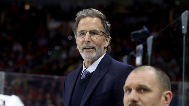 RALEIGH, NC - JANUARY 04: Head coach John Tortorella of the Columbus Blue Jackets coaches from the bench area during an NHL game against the Carolina Hurricanes on January 4, 2019 at PNC Arena in Raleigh, North Carolina.