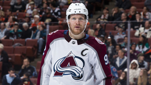 ANAHEIM, CA - MARCH 3: Gabriel Landeskog #92 of the Colorado Avalanche waits for play to resume during the third period of the game against the Anaheim Ducks at Honda Center on March 3, 2019 in Anaheim, California. *** Local Caption ***