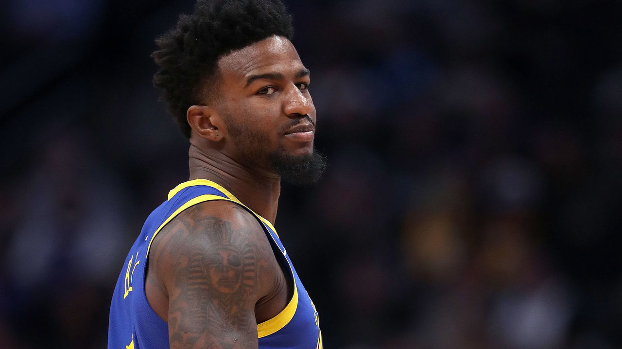 DENVER, COLORADO - JANUARY 15: Jordan Bell #2 of the Golden State Warriors plays the Denver Nuggets at the Pepsi Center on January 15, 2019 in Denver, Colorado.