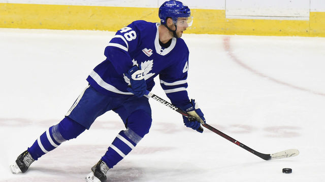 TORONTO, ON - JANUARY 12: Calle Rosen #48 of the Toronto Marlies turns up ice against the Rochester Americans during AHL game action on January 12, 2019 at Coca-Cola Coliseum in Toronto, Ontario, Canada.