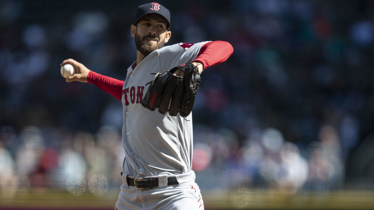 SEATTLE, WA - MARCH 31: Starter Rick Porcello #22 of the Boston Red Sox delivers a pitch during the first inning of a game against the Seattle Mariners at T-Mobile Park on March 31, 2019 in Seattle, Washington.