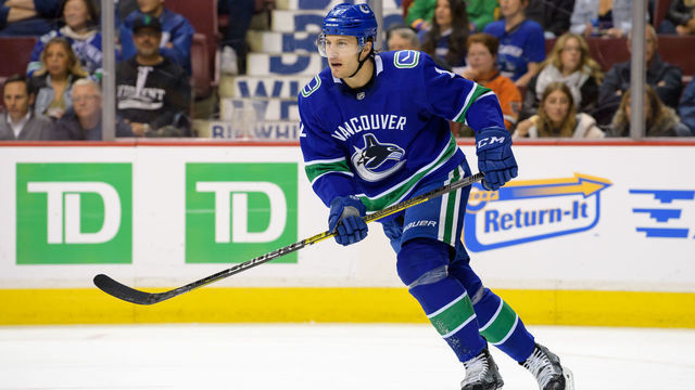 VANCOUVER, BC - MARCH 26: Vancouver Canucks Defenceman Luke Schenn (2) skates up ice during their NHL game against the Anaheim Ducks at Rogers Arena on March 26, 2019 in Vancouver, British Columbia, Canada. Anaheim won 5-4.