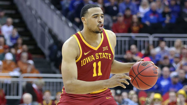 KANSAS CITY, MO - MARCH 16: Iowa State Cyclones guard Talen Horton-Tucker (11) with the ball in the first half of the championship game of the Big 12 tournament between the Iowa State Cyclones and Kansas Jayhawks on March 16, 2019 at Sprint Center in Kansas City, MO.