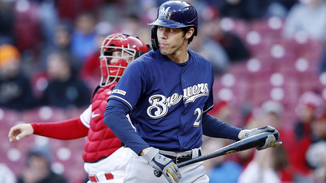 CINCINNATI, OH - APRIL 01: Christian Yelich #22 of the Milwaukee Brewers reacts after striking out against the Cincinnati Reds in the first inning at Great American Ball Park on April 1, 2019 in Cincinnati, Ohio.