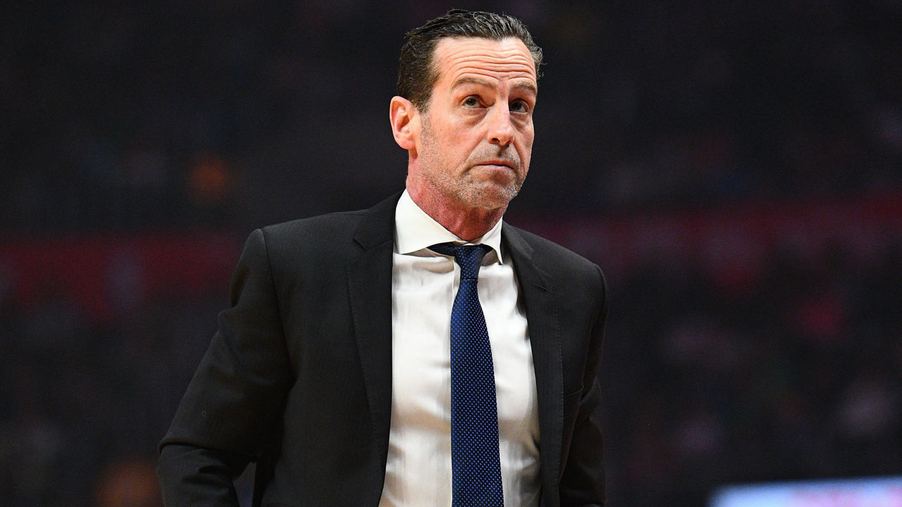 LOS ANGELES, CA - MARCH 17: Brooklyn Nets head coach Kenny Atkinson looks on during a NBA game between the Brooklyn Nets and the Los Angeles Clippers on March 17, 2019 at STAPLES Center in Los Angeles, CA.