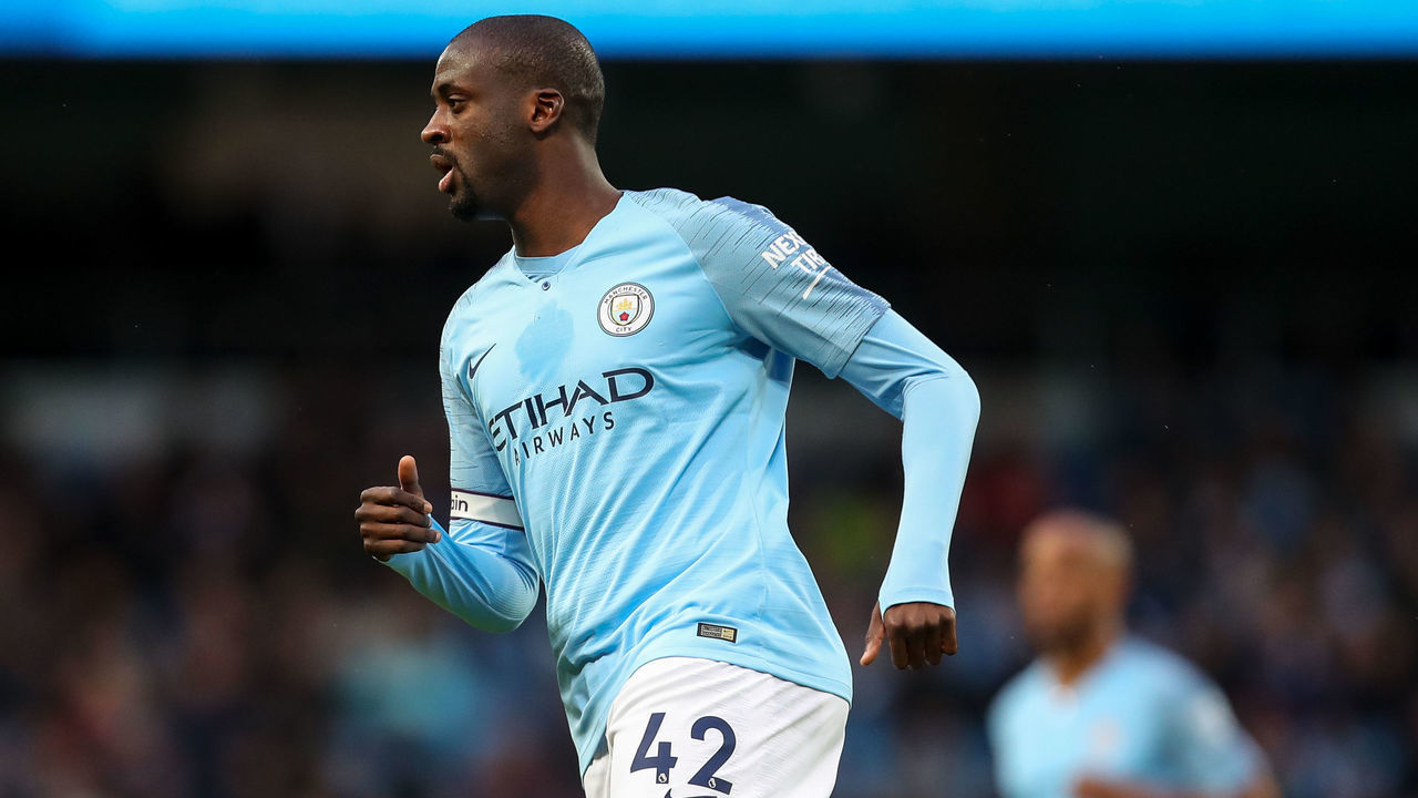 MANCHESTER, ENGLAND - MAY 09: Yaya Toure of Manchester City during the Premier League match between Manchester City and Brighton and Hove Albion at Etihad Stadium on May 9, 2018 in Manchester, England.