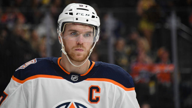 LAS VEGAS, NEVADA - APRIL 01: Connor McDavid #97 of the Edmonton Oilers takes a break during a stop in play in the second period of a game against the Vegas Golden Knights at T-Mobile Arena on April 1, 2019 in Las Vegas, Nevada.