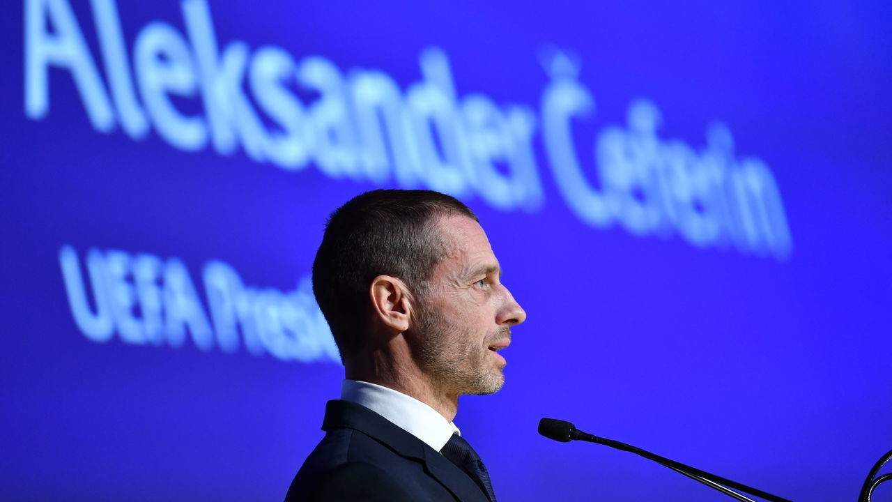 ROME, ITALY - FEBRUARY 07: UEFA President Aleksander Ceferin speaking during the UEFA Congress at Hotel Cavalieri on February 7, 2019 in Rome, Italy.