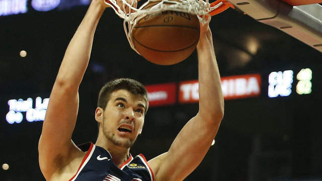 LOS ANGELES, CA - MARCH 30: Los Angeles Clippers center Ivica Zubac (40) dunks the ball during the game against the Cleveland Cavaliers on March 30, 2019, at Staples Center in Los Angeles, CA.