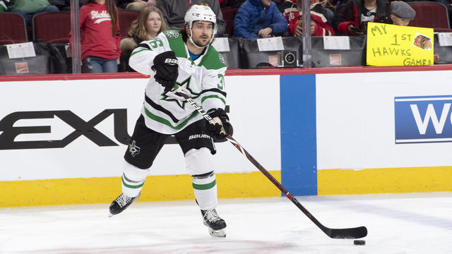 CHICAGO, IL - FEBRUARY 24: Mats Zuccarello #36 of the Dallas Stars warms up prior to the game against the Chicago Blackhawks at the United Center on February 24, 2019 in Chicago, Illinois.