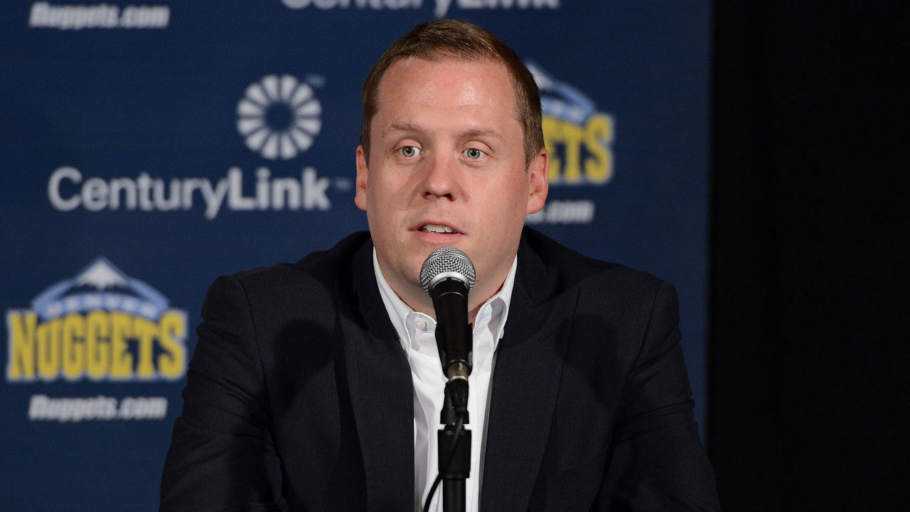 DENVER, CO - JUNE 30: General Manager Tim Connelly of the Denver Nuggets talks to the media during a press conference on June 30, 2014 at the Pepsi Center in Denver, Colorado. NOTE TO USER: User expressly acknowledges and agrees that, by downloading and/or using this Photograph, user is consenting to the terms and conditions of the Getty Images License Agreement. Mandatory Copyright Notice: Copyright 2014 NBAE