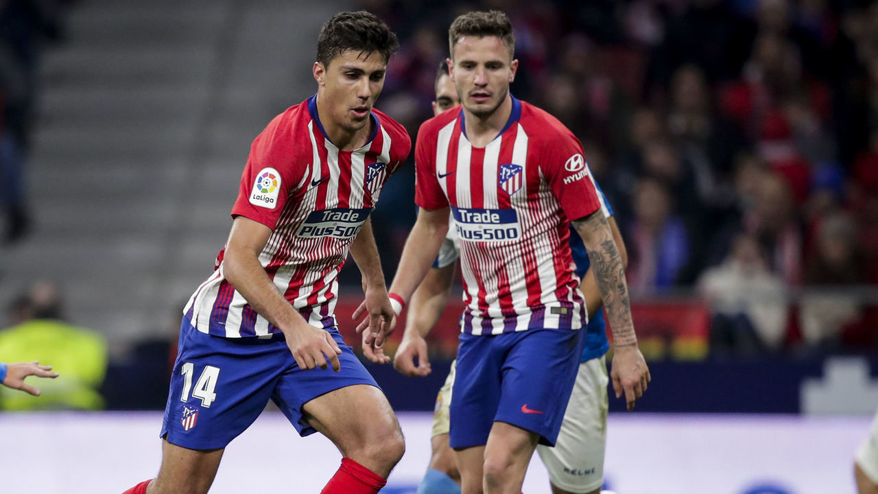MADRID, SPAIN - DECEMBER 22: Rodri of Atletico Madrid, Saul Niguez of Atletico Madrid during the La Liga Santander match between Atletico Madrid v Espanyol at the Estadio Wanda Metropolitano on December 22, 2018 in Madrid Spain