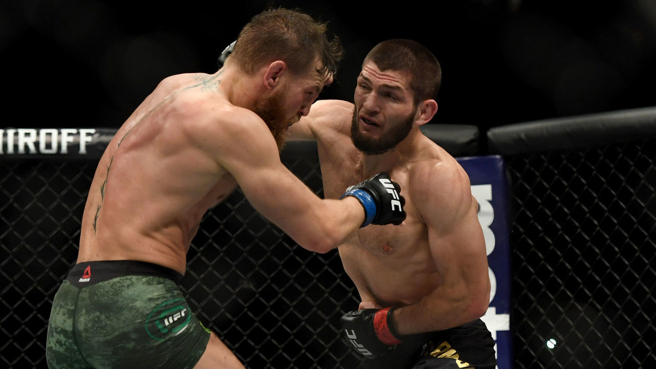 LAS VEGAS, CA - OCTOBER 06: Khabib Nurmagomedov, right, and Conor McGregor during UFC 229 at the T-Mobile Arena in Las Vegas, Nev. Friday, Oct. 6, 2018.