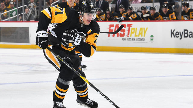 PITTSBURGH, PA - MARCH 16: Evgeni Malkin #71 of the Pittsburgh Penguins skates against the St. Louis Blues at PPG Paints Arena on March 16, 2019 in Pittsburgh, Pennsylvania.