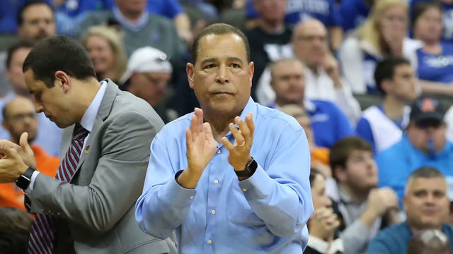 KANSAS CITY, MO - MARCH 29: Houston Cougars head coach Kelvin Sampson cheers on his team in the first half of an NCAA Midwest Regional Sweet Sixteen game between the Houston Cougars and Kentucky Wildcats on March 29, 2019 at Sprint Center in Kansas City, MO.