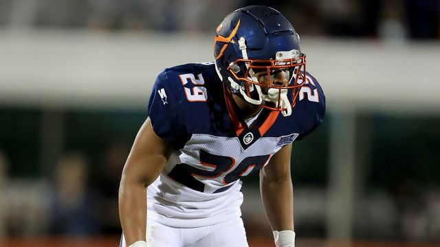 ORLANDO, FLORIDA - FEBRUARY 09: Keith Reaser #29 of the Orlando Apollos lines up during the Alliance of American Football game against the Atlanta Legends at Spectrum Stadium on February 09, 2019 in Orlando, Florida.