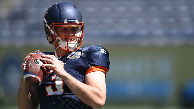 ATLANTA, GEORGIA - MARCH 23: Garrett Gilbert #3 of the Orlando Apollos warms up before an Alliance of American Football game against the Atlanta Legends at Georgia State Stadium on March 23, 2019 in Atlanta, Georgia.