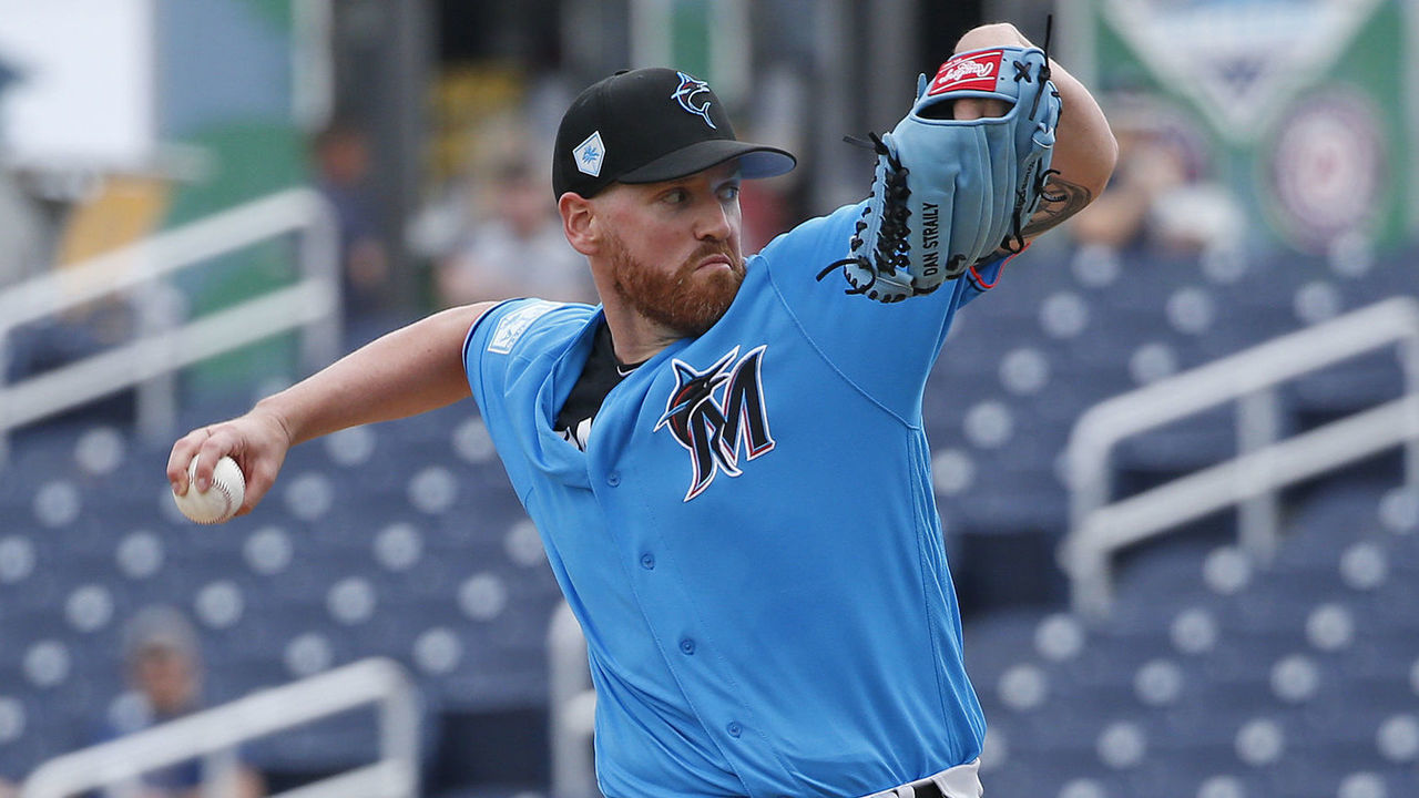 WEST PALM BEACH, FL - MARCH 14: Dan Straily #58 of the Miami Marlins throws the ball against the Houston Astros during a spring training game at The Fitteam Ballpark of the Palm Beaches on March 14, 2019 in West Palm Beach, Florida.