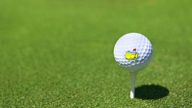 US Masters Golf Ball on Tee Shot at Coombe Hill Golf Club, UK, 5th March 2019