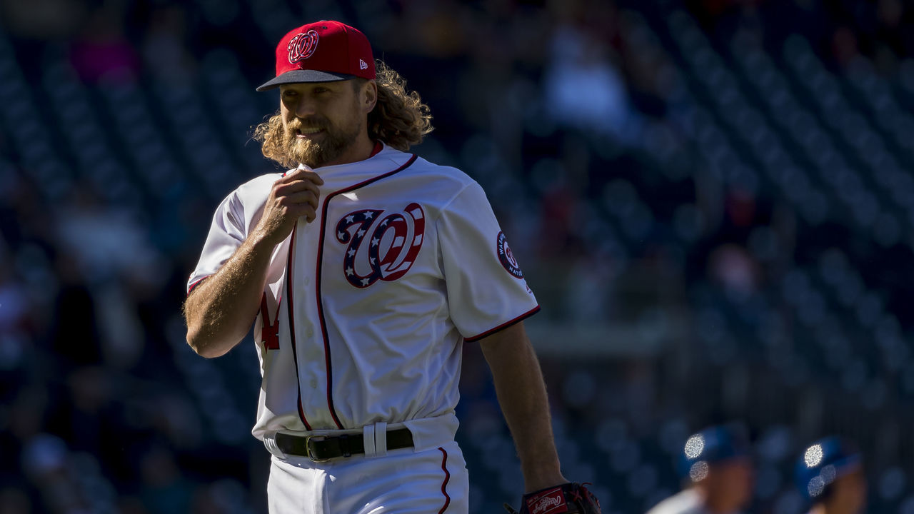 WASHINGTON, DC - MARCH 31: Trevor Rosenthal #44 of the Washington Nationals heads to the dugout after being pulled during the eighth inning against the New York Mets at Nationals Park on March 31, 2019 in Washington, DC.
