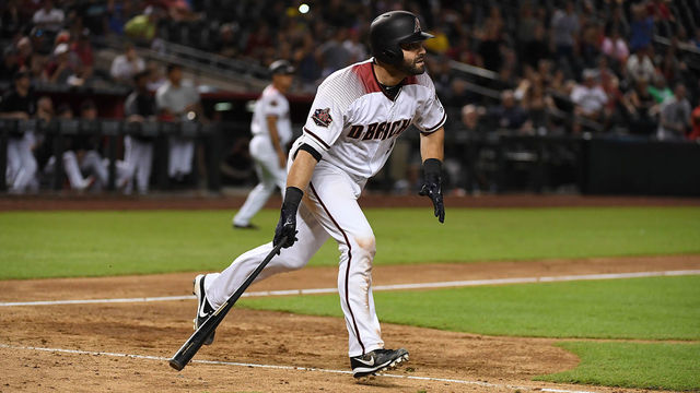PHOENIX, AZ - AUGUST 06: Alex Avila #5 of the Arizona Diamondbacks follows through on a swing against the Philadelphia Phillies at Chase Field on August 6, 2018 in Phoenix, Arizona.