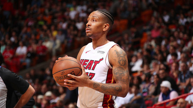 MIAMI, FL - MARCH 10: Rodney McGruder #17 of the Miami Heat looks to pass the ball during the game against the Toronto Raptors on March 10, 2019 at American Airlines Arena in Miami, Florida. Mandatory Copyright Notice: Copyright 2019 NBAE