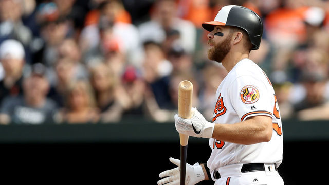 BALTIMORE, MARYLAND - APRIL 07: Chris Davis #19 of the Baltimore Orioles looks on after striking out in the seventh inning against the New York Yankees at Oriole Park at Camden Yards on April 07, 2019 in Baltimore, Maryland.