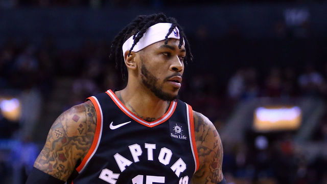 TORONTO, ON - MARCH 18: Eric Moreland #15 of the Toronto Raptors looks on during the second half of an NBA game against the New York Knicks at Scotiabank Arena on March 18, 2019 in Toronto, Canada.