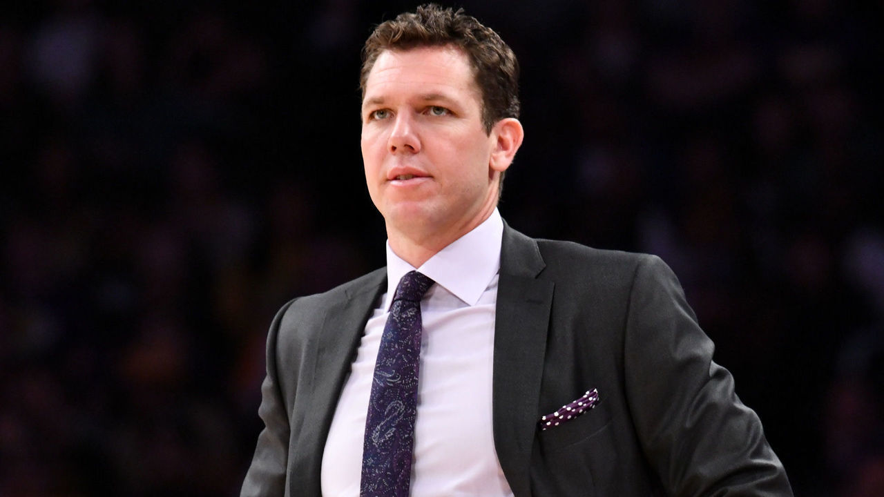 LOS ANGELES, CALIFORNIA - APRIL 07: Lakers coach Luke Walton looks on during a basketball game between the Los Angeles Lakers and the Utah Jazz at Staples Center on April 07, 2019 in Los Angeles, California.