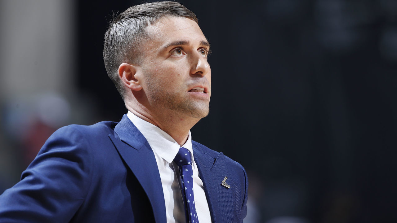 MEMPHIS, TN - MARCH 23: Head coach Ryan Saunders of the Minnesota Timberwolves looks on in the second half of the game against the Memphis Grizzlies at FedExForum on March 23, 2019 in Memphis, Tennessee. Minnesota won 112-99. NOTE TO USER: User expressly acknowledges and agrees that, by downloading and or using the photograph, User is consenting to the terms and conditions of the Getty Images License Agreement.