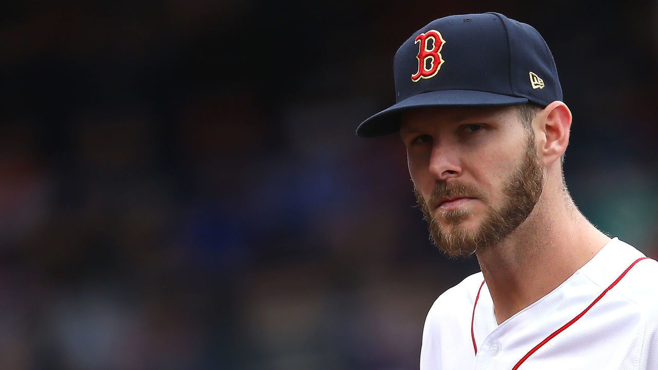 BOSTON, MASSACHUSETTS - APRIL 09: Chris Sale #41 of the Boston Red Sox returns to the dugout after pitching during the second inning of the Red Sox home opening game against the Toronto Blue Jays at Fenway Park on April 09, 2019 in Boston, Massachusetts.